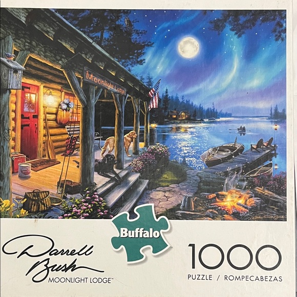 Buffalo Games Other - Darrell Bish “Moonlight Lodge” 1000 piece Jigsaw Puzzle by Buffalo Games